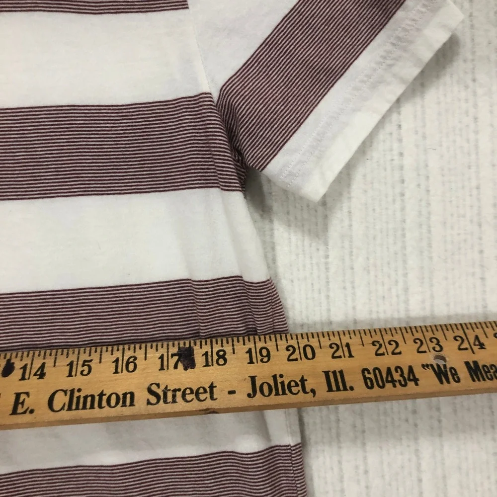 Arizona Jean Co Mens Large Polo Shirt Burgundy White Striped Short Sleeve Cotton